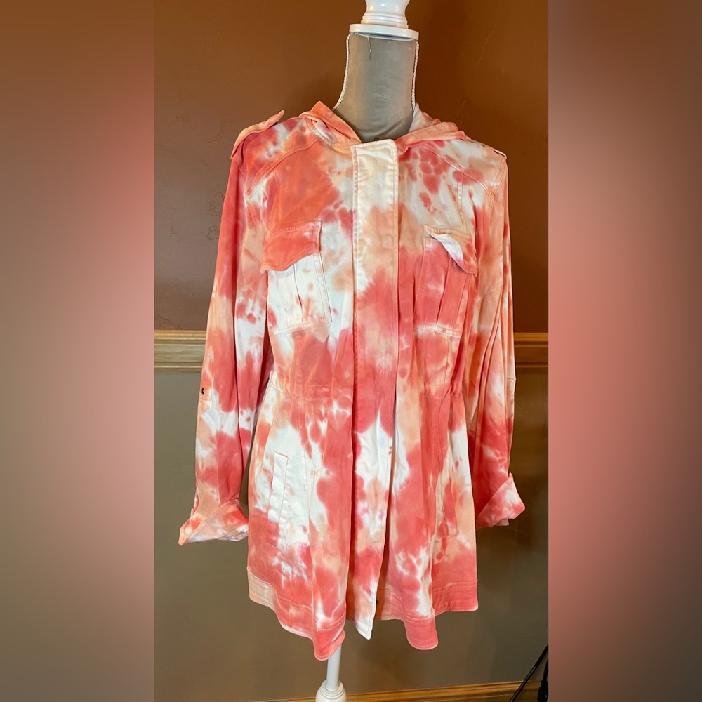 Torrid Coral and White Tie-Dye Utility Jacket